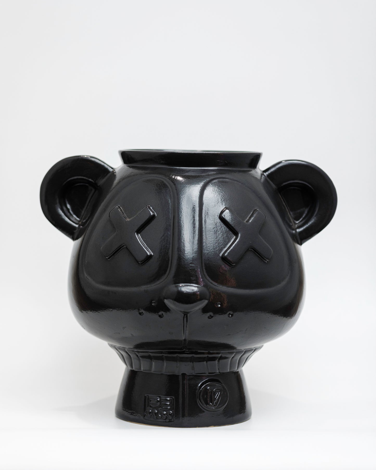 Florero Panda Atómico Negro del Imaquinario de Yute y Tocuyo, mediano