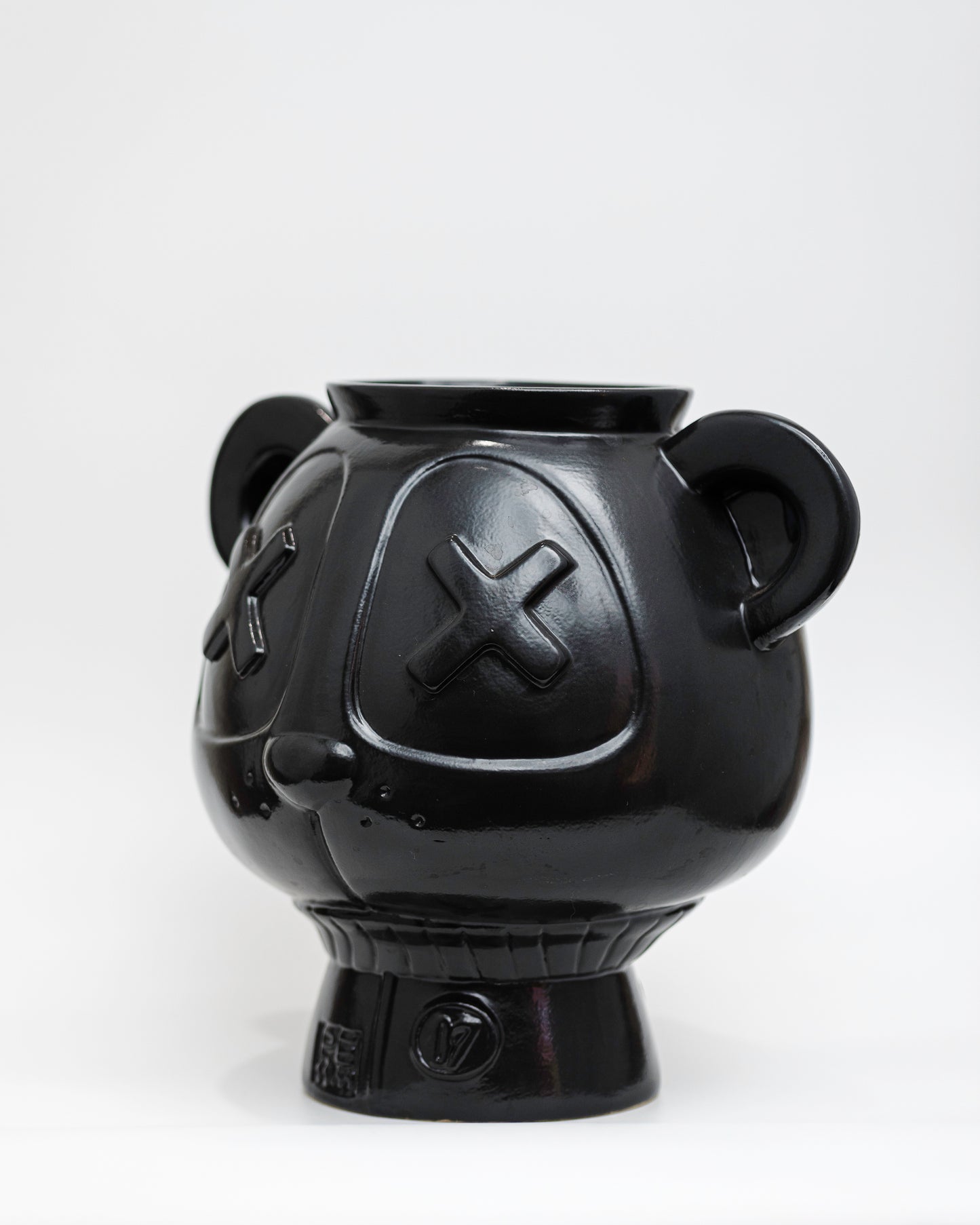 Florero Panda Atómico Negro del Imaquinario de Yute y Tocuyo, mediano