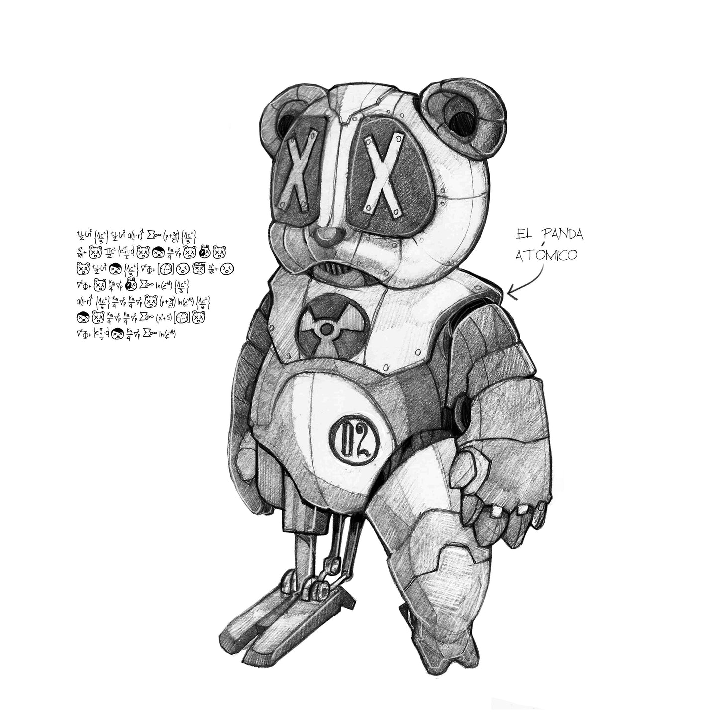 Florero Panda Atómico Negro del Imaquinario de Yute y Tocuyo, mediano